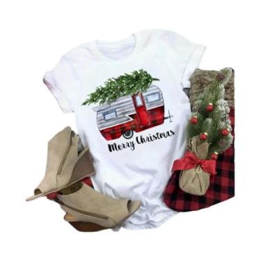 Imagem de Camiseta Feminina Com Estampa De Árvore De Natal, Casual, Solta, Manga