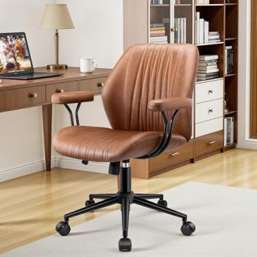 Imagem de HeroSet Cadeira de escritório de couro, cadeiras de mesa de escritório em casa com apoios de braços removíveis, cadeira executiva giratória moderna de balanço de altura ajustável, cadeira executiva