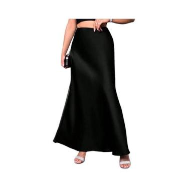 Imagem de Saia Midi Elegante De Cetim Para Mulheres, Corte A, Cintura Alta, Esti