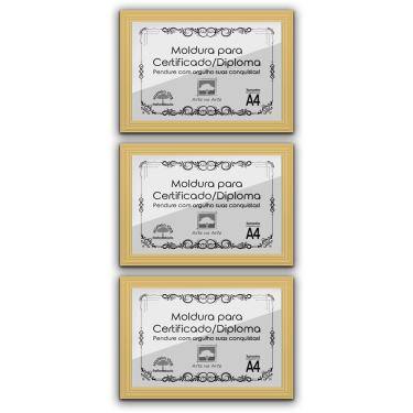 Imagem de Kit 3 Certificados Diplomas A4 Com Tela De Acetato E Mdf Titulos Moldura Marfim