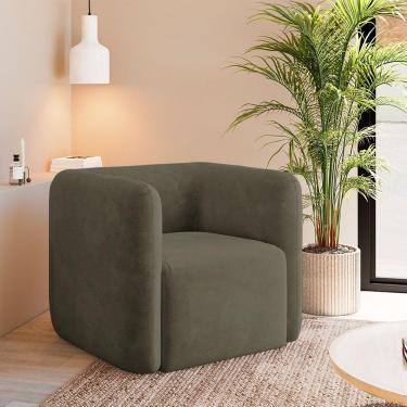 Imagem de Poltrona Decorativa Sala De Estar Trinidad Base Fixa Veludo Castor G33 - Gran Belo