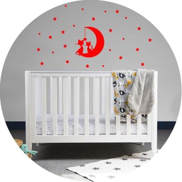 Imagem de Adesivo Parede Casal De Gatos Na Lua Titulos Vermelha