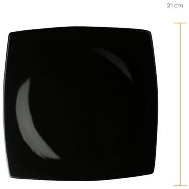 Imagem de Prato Raso Porcelana Sobremesa Oriental Preto 21cm Germer Quadrado Sus