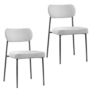 Imagem de Kit 02 Cadeiras Sala de Jantar Lavínia Estofada Base Preto Bouclê Cinza - Desk Design