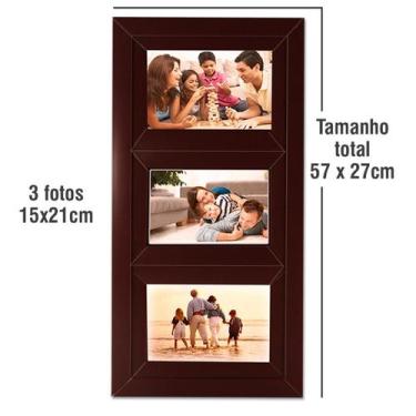 Imagem de Painel de 3 fotos Porta Retrato Clássico Quadro Decorativo Multifotos 