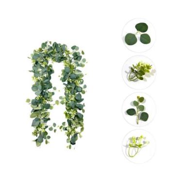 Imagem de Guirlanda Artificial De Eucalipto Verde De 180cm Com Flores Brancas E 