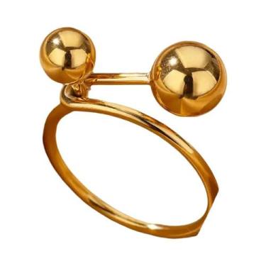 Imagem de Anel Ajustável De Aço Inoxidável Com Bola De Pérola Dourada Para Mulhe