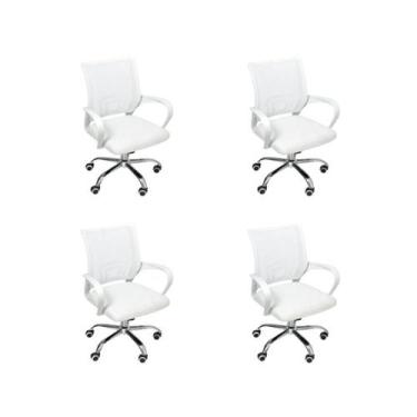 Imagem de Kit 4 Cadeiras De Escritório Oficial Begonia Tela Mesh Ergonômica Bran