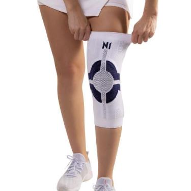 Imagem de Protetor De Joelho Linha Pro Ortopédico N1 Sport Oficial, Branco e Azu
