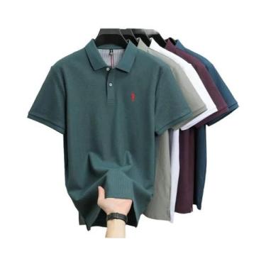 Imagem de Camisa Polo Masculina De Algodão Respirável Com Manga Curta, Bordada, 