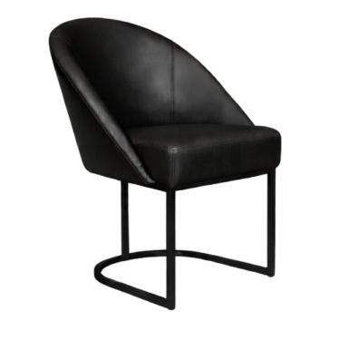 Imagem de Cadeira Lua Metal Preto Decorativa Estofada em Corino Preto para Sala e Escritório