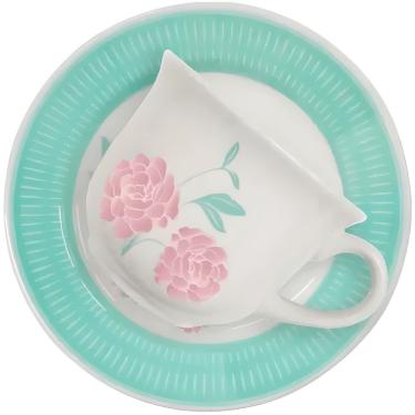 Imagem de Xícara de Chá com Pires Bloom para Servir 200ML em Cerâmica com Design Leve e Floral pa...