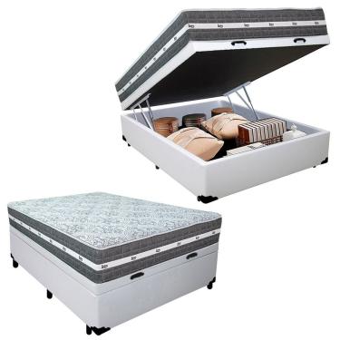 Imagem de Cama Box Baú Casal Sintético + Colchão Anjos Black Graphite Molas Ensacadas 138cm Supor...