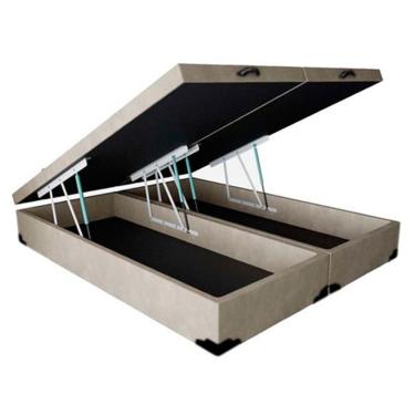 Imagem de Base Box Baú King Bipartido Suede Bege 42x193x203