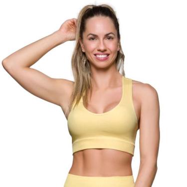 Imagem de Top Sem Costura Feminino Selene Sem Bojo Fitness Academia, Amarelo, P