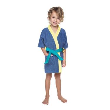 Imagem de Roupão Felpudo Infantil Quimono Colorê M Azul Lepper