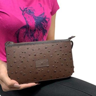 Imagem de Bolsa Feminina De Couro Pequena Estampa Avestruz - CINCOW, Marrom, Esc