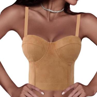 Imagem de Cropped Top Blusa Bustiê Bojo Alça Camurça Country Mocassim M265 - Fan