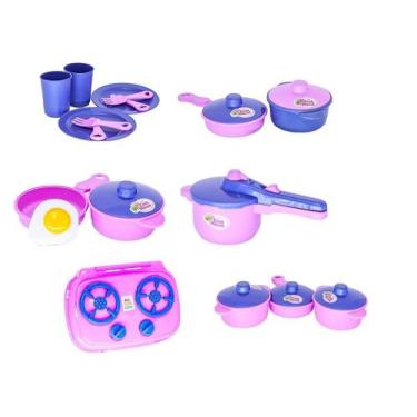 Imagem de Kit Cozinha Infantil Panela Fogão Frigideira Pratos 20pçs - Zuca Toys