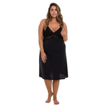 Imagem de Camisola Curta Liganete Com Renda Sepie 2367 Plus Size, Preto, 48