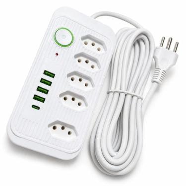 Imagem de Régua de Energia Filtro de Linha 5 Tomadas 4 USB 1 USBC Cabo 5m Bivolt