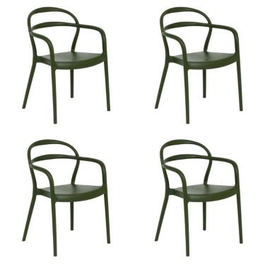 Imagem de Kit 4 Cadeiras Tramontina Sissi com Braços Verde Musgo Empilháveis em Polipropileno