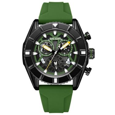 Imagem de Relógio Esportivo Masculino para Homens 3 Atm à Prova D'água Movimento de Quartzo Pulseira Silicone Verde Megir