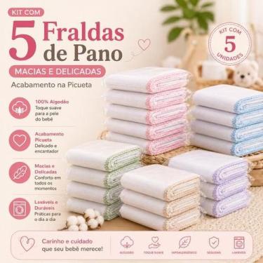 Imagem de kit 5 Fraldas de Pano Macias e Delicadas para seu bebê  Acabamento Pic