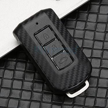 Imagem de YJADHU Porta-chaves em carbono porta-chaves para carro, capa para Mitsubishi Outlander 3 Lancer 10 L200 Asx Colt Pajero Sport Eclipse Cross, 3 botões Shell