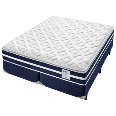 Imagem de Cama Box Queen Size + Colchão Nero Gel Americanflex com Pillow Top e Molas Ensacadas 67x158x198 cm – Azul/Branco