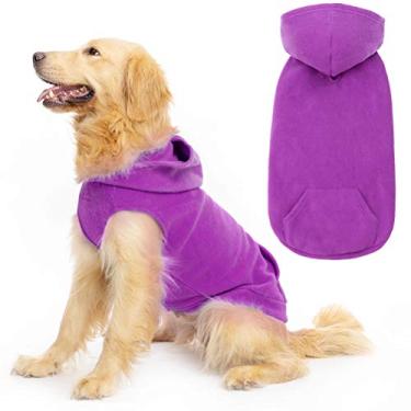 Imagem de ExpawLORER moletom com capuz de lã para cães com bolso, colete de primavera para clima frio com anel em OEXPAWLORER Medium roxo