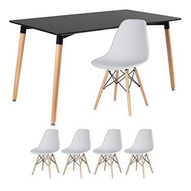 Imagem de Loft7, Kit - Mesa de jantar retangular Eames 80 x 140 cm preto + 4 cadeiras Eiffel Dsw Cinza claro