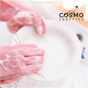 Imagem de Luva Mágica De Silicone Para Lavar Louça Cerdas Esponja Rosa