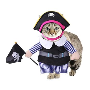 Imagem de Fantasia de cachorro de estimação Piratas do Caribe Fantasias de gato com chapéu Cosplay Fantasia de festa para cães pequenos a médios Gatinhos Roupa de moda fofa para acessórios de festa de Natal de Halloween