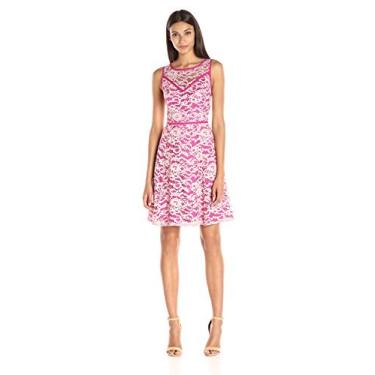 Imagem de Adrianna Papell Vestido feminino sem mangas justo e flare, Flamingo/menta empoeirada, 50