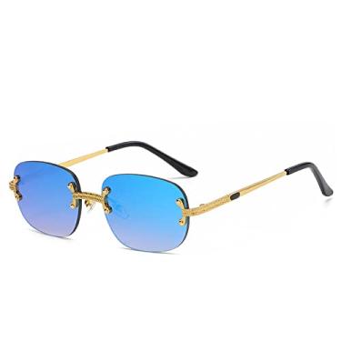 Imagem de Óculos de sol de metal com lente gradiente azul masculino feminino designer de luxo sem aro pequeno quadrado óculos de sol para homens sem moldura, C10, A