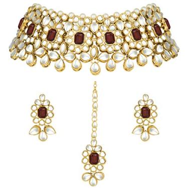 Imagem de Aheli Elegante indiano tradicional para casamento Kundan Pearl incrustado colar gargantilha com brincos Jhumki étnicos Bollywood festa para mulheres