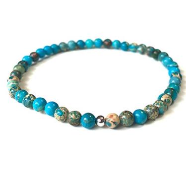 Imagem de Agar Creations – Pulseira com contas de energia de 4 mm com pedra preciosa azul – meditação com intenções de ioga