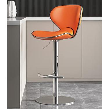 Imagem de Cadeira de Café da Manhã com Balcão Giratório, Banco Traseiro Ergonômico, Altura Ajustável, Cadeira de Ilha de Cozinha Pesada de Aço Inoxidável Cromada de Couro Nappa (2 Peça) (Color : Orange)