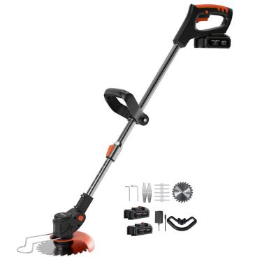Imagem de JANXLE Wacker de ervas daninhas sem fio, comedor de ervas daninhas elétrico telescópico leve e poderoso aparador de grama 36 TV 2 peças de bateria e carregador rápido e lâminas sobressalentes, 1580 W, 18000 RPM, preto