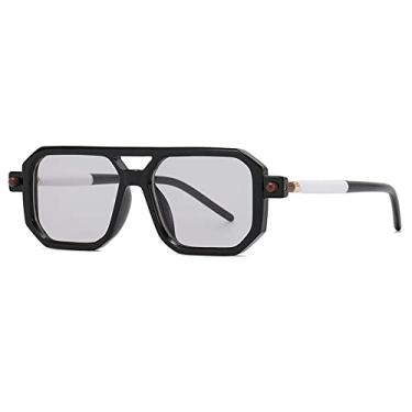 Imagem de Óculos de sol vintage duplo com gradiente para homens, lentes transparentes, rebite, óculos de sol femininos, cinza, tamanho único