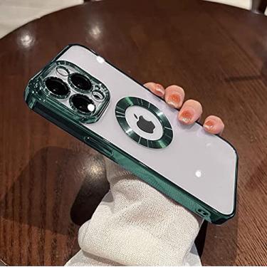 Imagem de Luxo chapeamento Charm Logo Hollow Case Para iPhone 14 13 11 12 Pro XR X XS Max 7 8 Plus SE3 Capa à Prova de Choque Transparente Macia, Verde Escuro, Para iPhone 11
