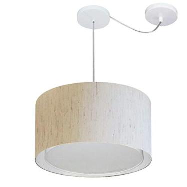 Imagem de Lustre Pendente Cilíndrico com Desvio de Centro Cúpula Tecido 25/40x35 cm, Vivare Iluminação, Pendente4305 LLA, Linho Bege, Médio