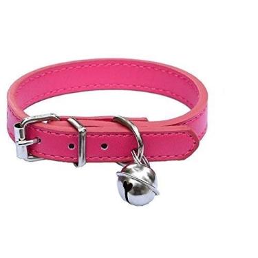Imagem de Nova coleira de couro rosa para animais de estimação para gatos, filhote de cachorro, ajustável de 20,32 a 26,67 cm, coleira de gatinho com sino.