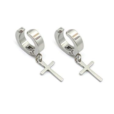 Imagem de BRINCO DE PRESSÃO DE ARGOLA PRATA 3 MM E CRUZ (PAR)