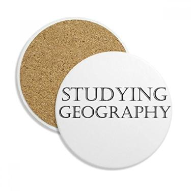 Imagem de Caneca porta-copos com frases curtas para estudar geografia e proteção de mesa, pedra absorvente