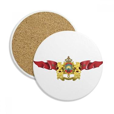 Imagem de Bandeira do Marrocos com emblema nacional porta-copos Caneca de proteção de mesa Pedra absorvente