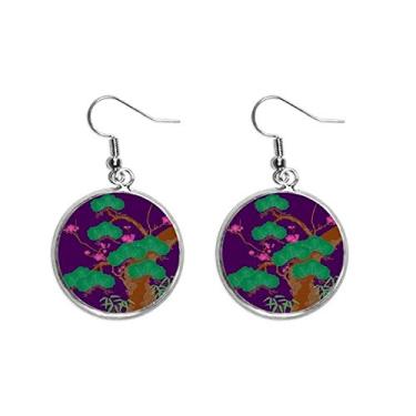 Imagem de Brinco feminino com pingente de orelha de árvore verde de cultura japonesa roxa