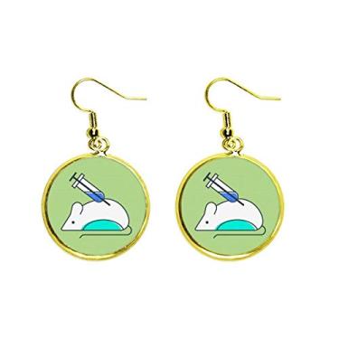 Imagem de Mouse Experiment Seringa Agulha Brinco Pingente Dourado Joia Feminina