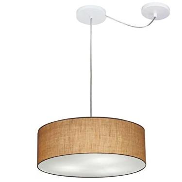 Imagem de Lustre Cilíndrico com Desvio de Centro Cúpula Tecido 40x15, Vivare Iluminação, Pendente4255 LP, Palha, Médio